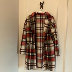 Plaid Women's Coat - Red, Gray, brown